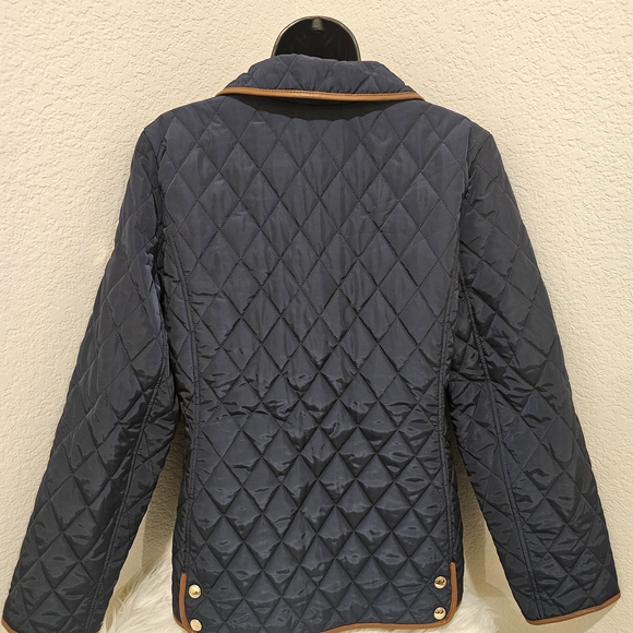 Navy Quilted Michael Kors Women's Jacket with Brown Trim - Picture 3 of 5